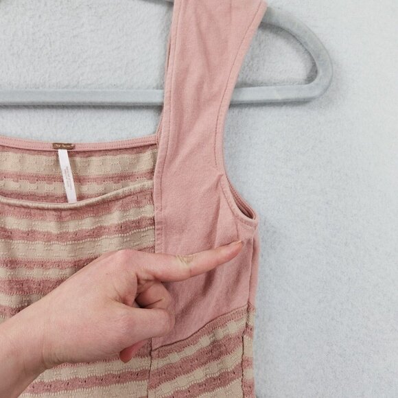 Free People Shirt Womens Extra Small Pink Cream Striped Peplum Tank Top Knit - Picture 6 of 13
